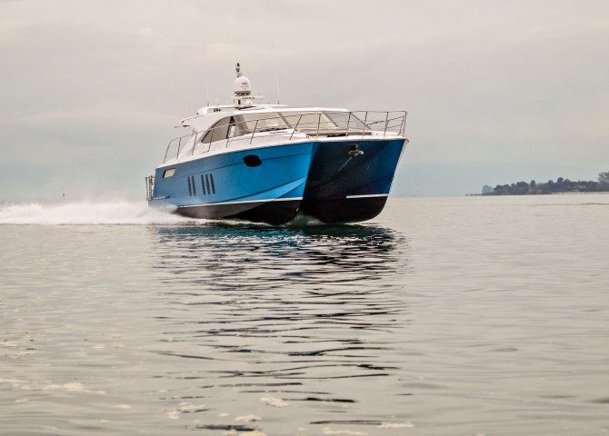 hydrofoil assisted power catamaran